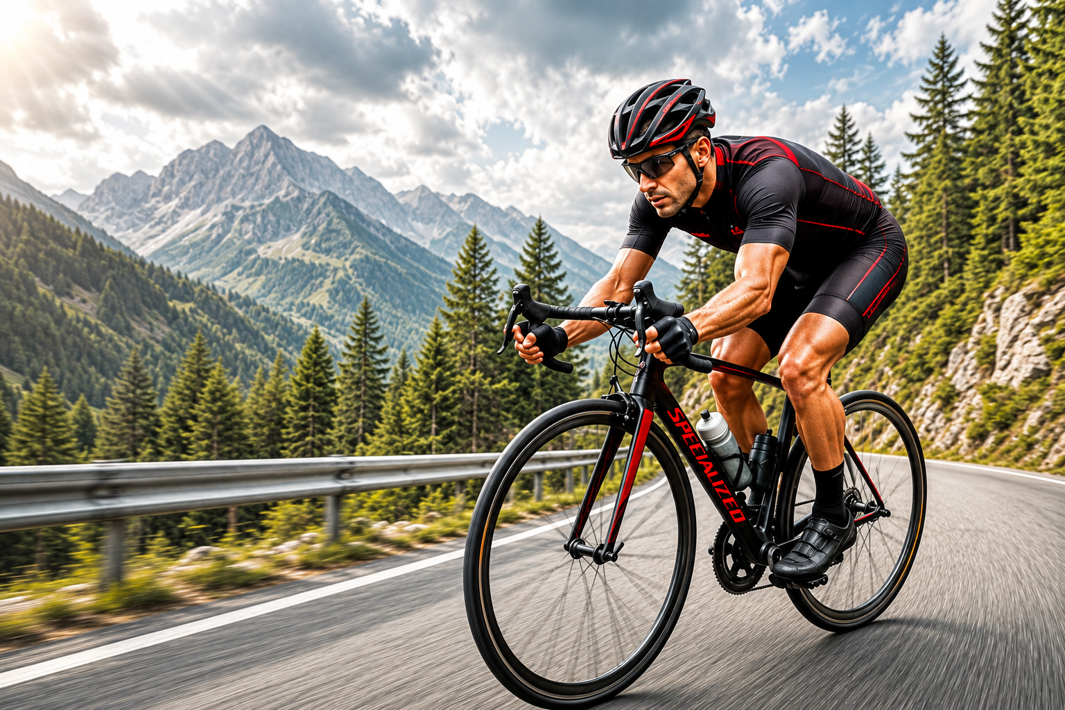 Professional Road Cyclist riding on highway